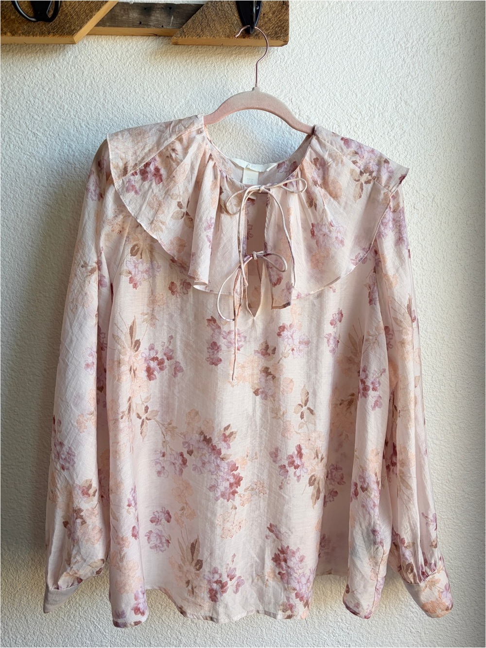 H&M Pink Floral Oversized Collar Blouse XL